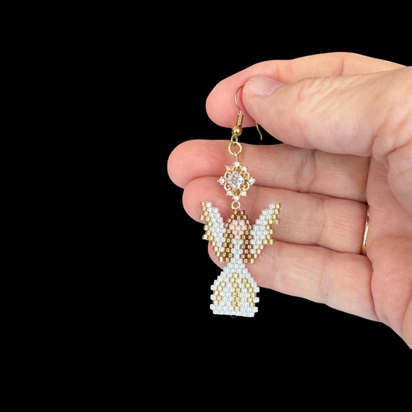 Hand Crafted Gold and White Earrings - Picture 3 of 6